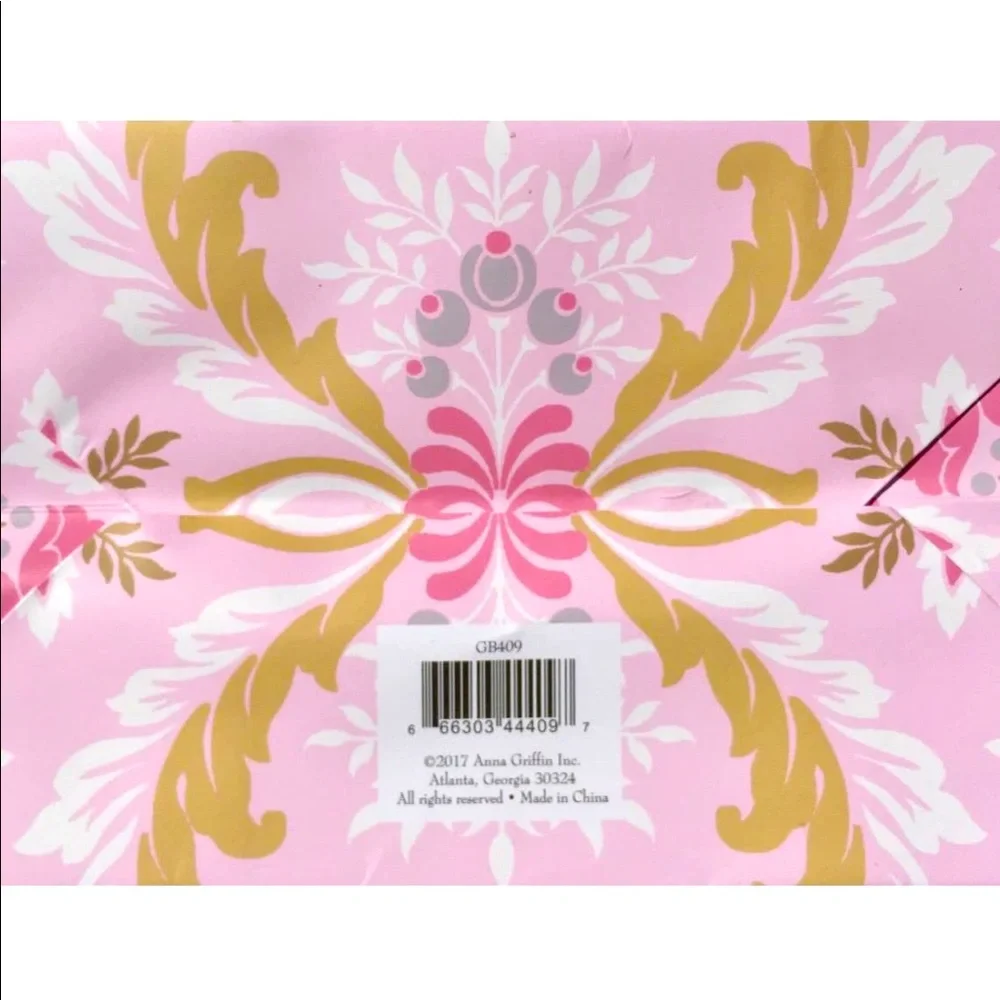 Anna Griffin Pink Floral Stencil Gift Bag w/Shaped Gift Tag (GB409)